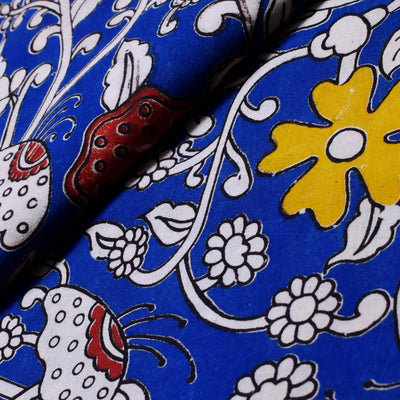 Kalamkari screen print cotton fabric with quirky Andhra-inspired motifs
