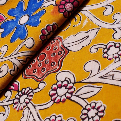 Kalamkari screen print cotton fabric with quirky Andhra-inspired motifs