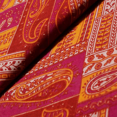Kalamkari screen print cotton fabric with quirky Andhra-inspired motifs