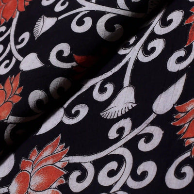 Kalamkari screen print cotton fabric with quirky Andhra-inspired motifs