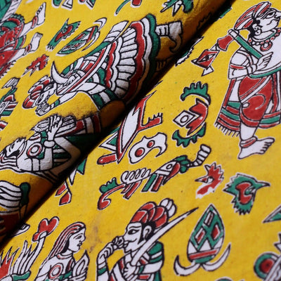 Kalamkari screen print cotton fabric with quirky Andhra-inspired motifs