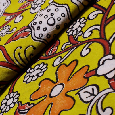 Kalamkari screen print cotton fabric with quirky Andhra-inspired motifs