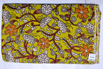 Kalamkari screen print cotton fabric with quirky Andhra-inspired motifs