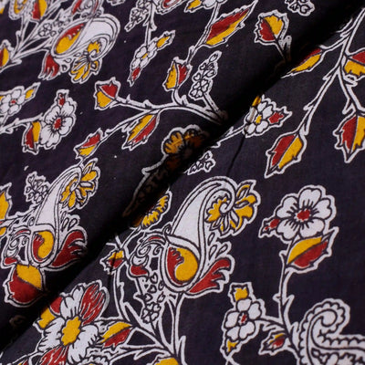 Kalamkari screen print cotton fabric with quirky Andhra-inspired motifs