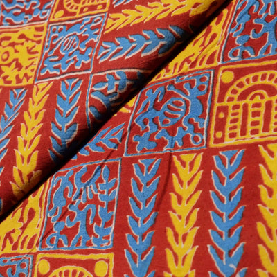 Kalamkari screen print cotton fabric with quirky Andhra-inspired motifs