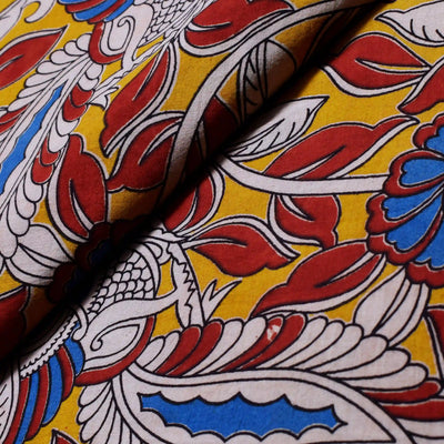 Kalamkari screen print cotton fabric with quirky Andhra-inspired motifs