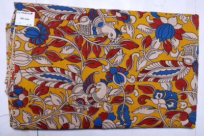 Kalamkari screen print cotton fabric with quirky Andhra-inspired motifs