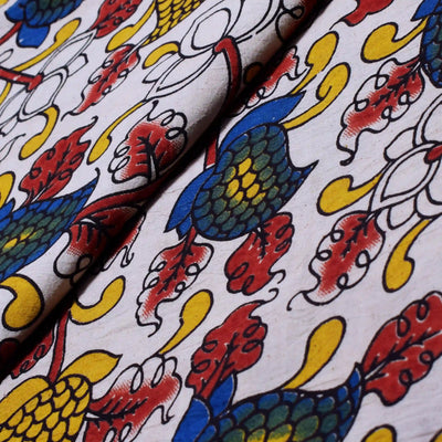 Kalamkari screen print cotton fabric with quirky Andhra-inspired motifs