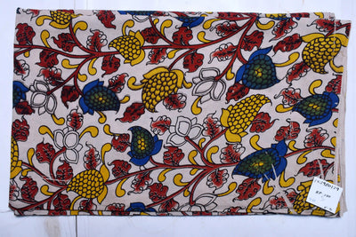 Kalamkari screen print cotton fabric with quirky Andhra-inspired motifs