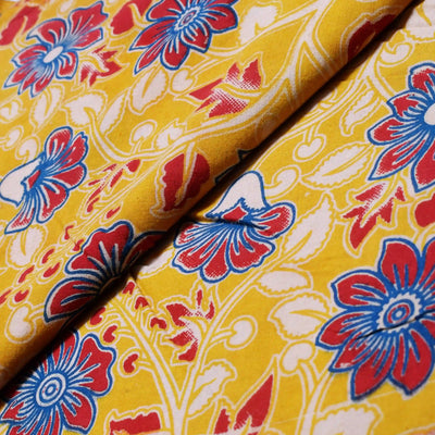 Kalamkari screen print cotton fabric with quirky Andhra-inspired motifs