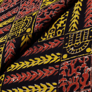 Kalamkari screen print cotton fabric with quirky Andhra-inspired motifs