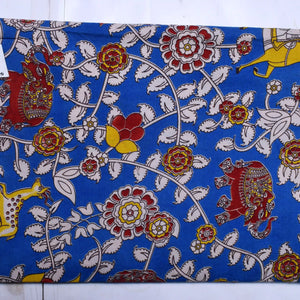Kalamkari screen print cotton fabric with quirky Andhra-inspired motifs