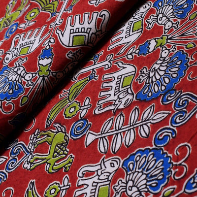 Kalamkari screen print cotton fabric with quirky Andhra-inspired motifs