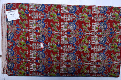 Kalamkari screen print cotton fabric with quirky Andhra-inspired motifs