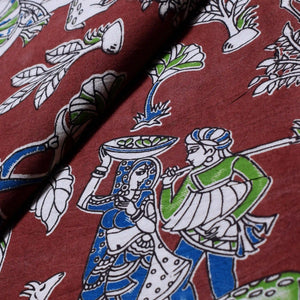 Kalamkari screen print cotton fabric with quirky Andhra-inspired motifs