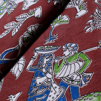 Kalamkari screen print cotton fabric with quirky Andhra-inspired motifs