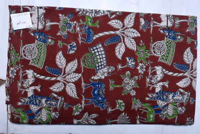 Kalamkari screen print cotton fabric with quirky Andhra-inspired motifs