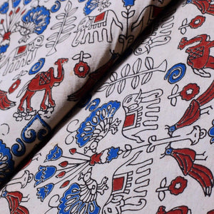 Kalamkari screen print cotton fabric with quirky Andhra-inspired motifs