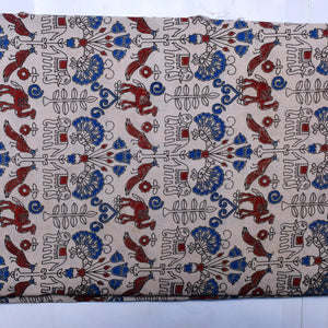 Kalamkari screen print cotton fabric with quirky Andhra-inspired motifs