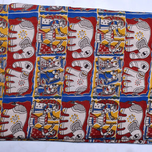 Kalamkari screen print cotton fabric with quirky Andhra-inspired motifs