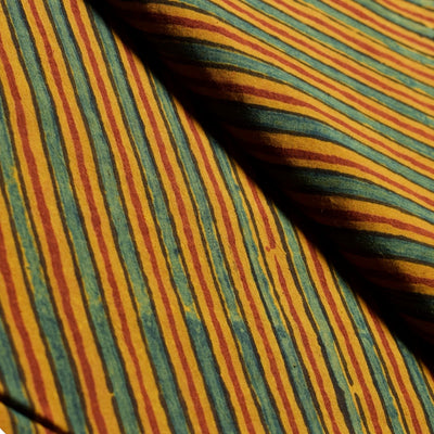 Yellow Ajrakh Special Triple Block Cotton Fabric