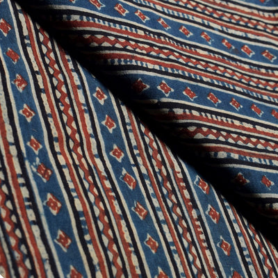 Indigo Ajrakh Special Triple Block Cotton Fabric