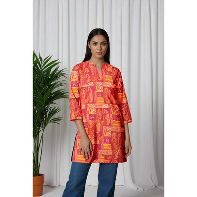 Pink Kalamkari Screen Print Short Kurti