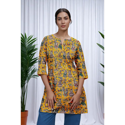 Yellow Kalamkari Screen Print Short Kurti