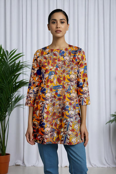 Yellow Kalamkari Screen Print Short Kurti