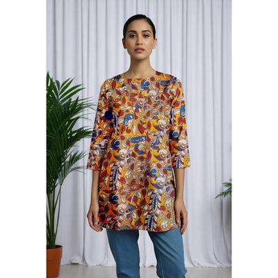 Yellow Kalamkari Screen Print Short Kurti