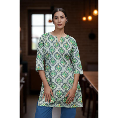 Green Sanganeri Print Short Kurti