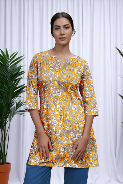 Yellow Kalamkari Screen Print Short Kurti