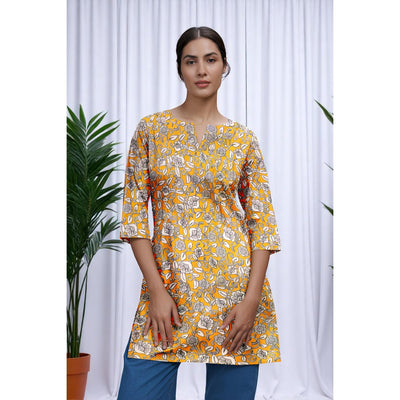 Yellow Kalamkari Screen Print Short Kurti