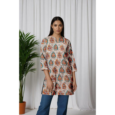 Cream Kalamkari Screen Print Short Kurti
