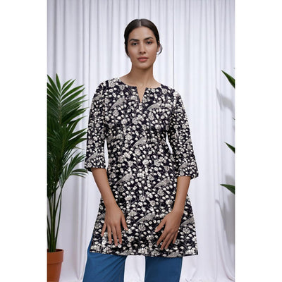 Black Kalamkari Screen Print Short Kurti