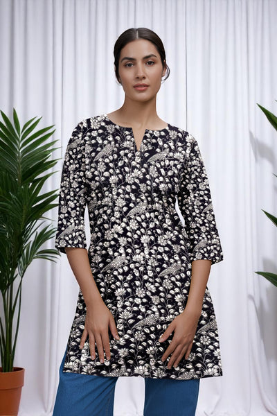 Black Kalamkari Screen Print Short Kurti