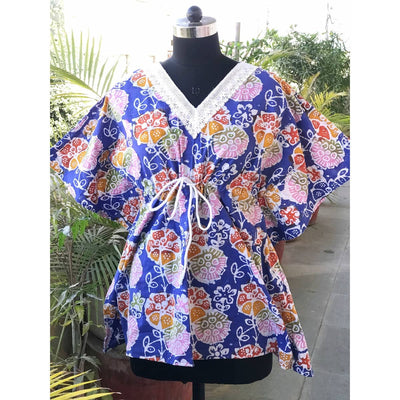 Purple Batik Copper Block Print Designer Short Kaftan