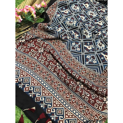 Ajrakh Modal Silk Stole - SSEthnics