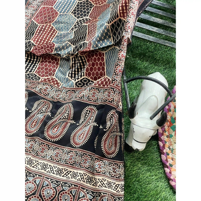 Handcrafted Ajrakh Mashru Silk Stole with natural dye geometric prints