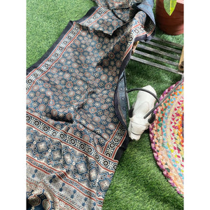 Handcrafted Ajrakh Mashru Silk Stole with natural dye geometric prints