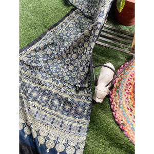 Handcrafted Ajrakh Mashru Silk Stole with natural dye geometric prints