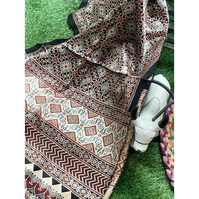 Handcrafted Ajrakh Mashru Silk Stole with natural dye geometric prints