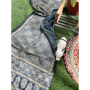 Handcrafted Ajrakh Mashru Silk Stole with natural dye geometric prints