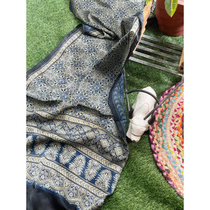 Handcrafted Ajrakh Mashru Silk Stole with natural dye geometric prints