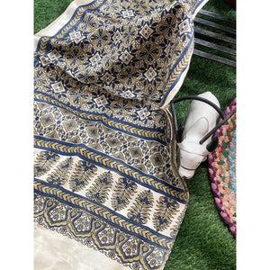 Handcrafted Ajrakh Mashru Silk Stole with natural dye geometric prints