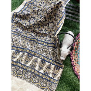 Handcrafted Ajrakh Mashru Silk Stole with natural dye geometric prints