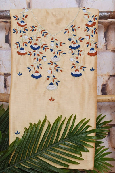 Cream Cotton Silk Embroidered Suit with Ajrakh Modal Dupatta