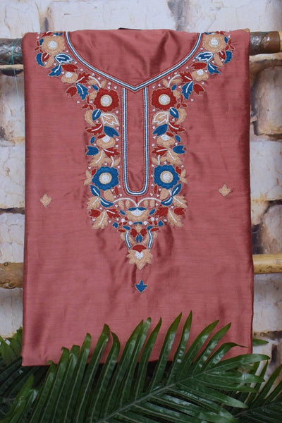 Onion Pink Cotton Silk Embroidered Suit with Ajrakh Modal Dupatta