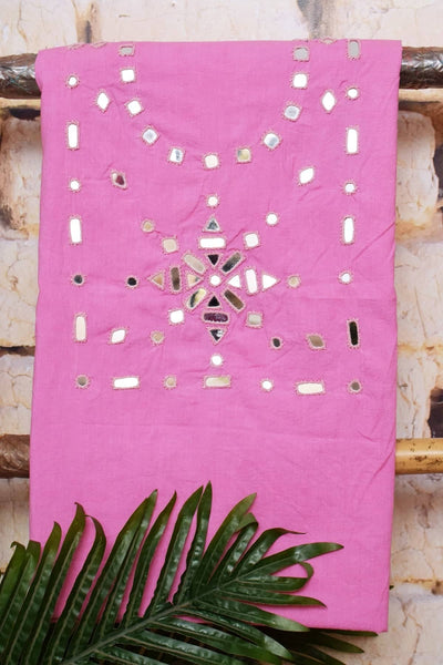 Pink Mirror Work Bhagalpuri Ikat Dupatta Set - SSEthnics