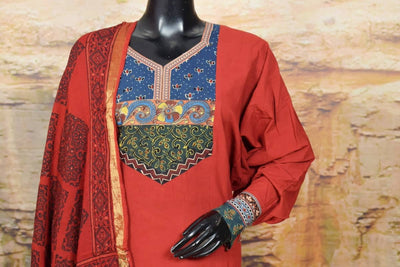 Ajrakh Patchwork Cotton Suit